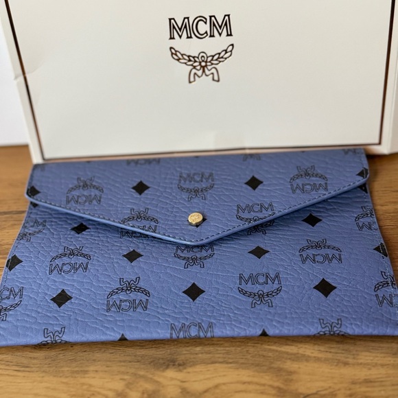 MCM Handbags - Authentic MCM Envelope Pouch Clutch Blue Visetos GWP